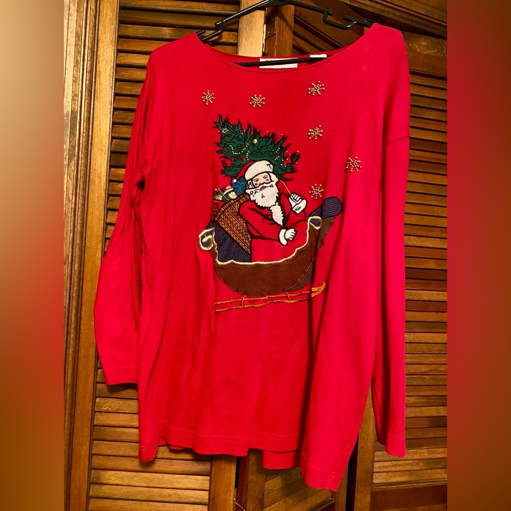 Vintage 100% Cotton Red Santa Christmas Shirt